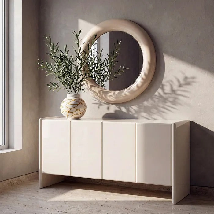 ELARA Sideboard – Cream Lacquer & Marble Console