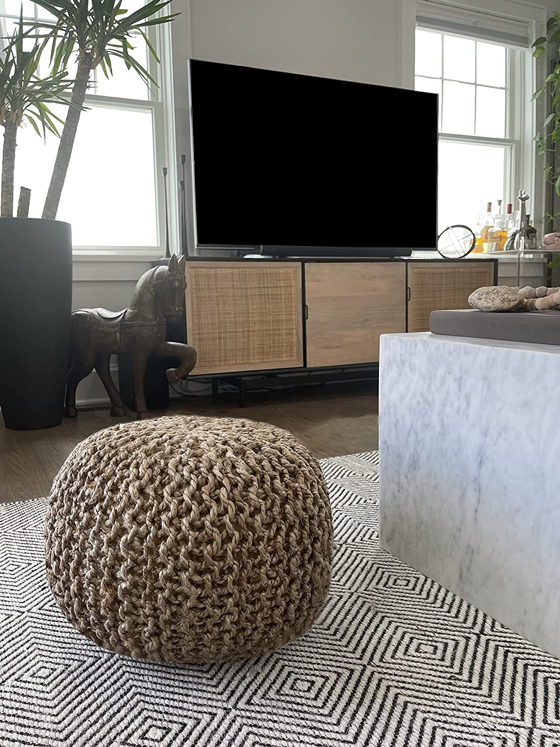 Handwoven Natural Jute Pouf