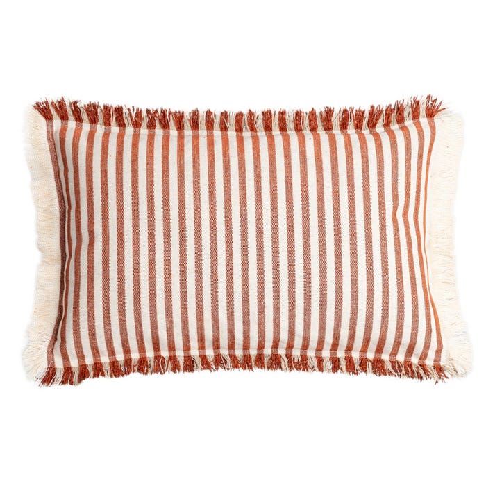 Terracotta striped lumbar cushion, sold as a set of two