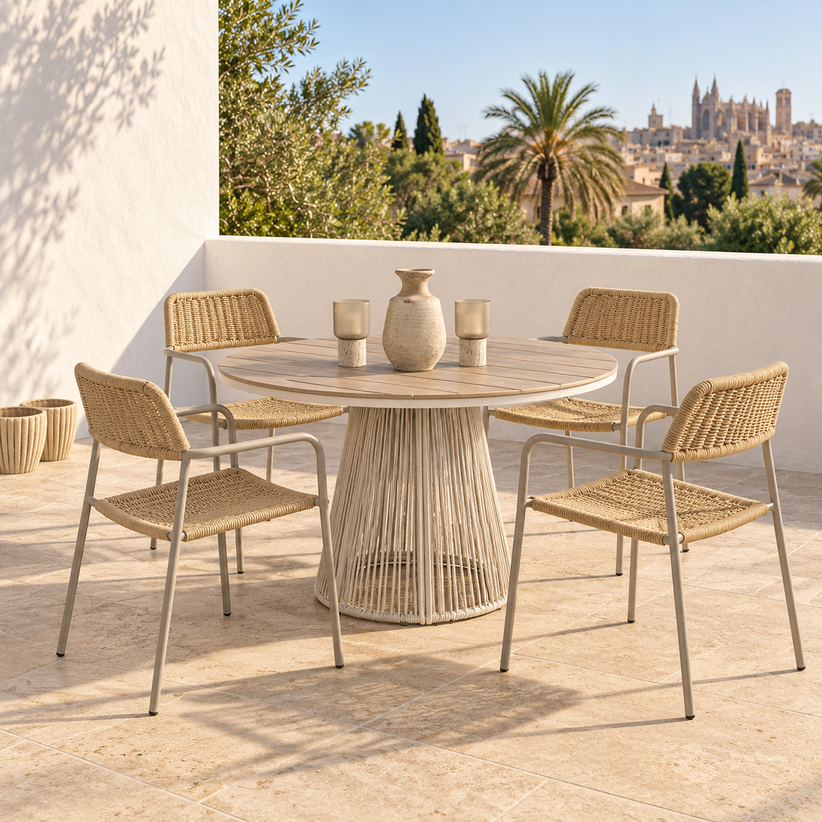 Marès Outdoor Dining Set – Table & 4 Chairs – room visualisation – LoNiu Home