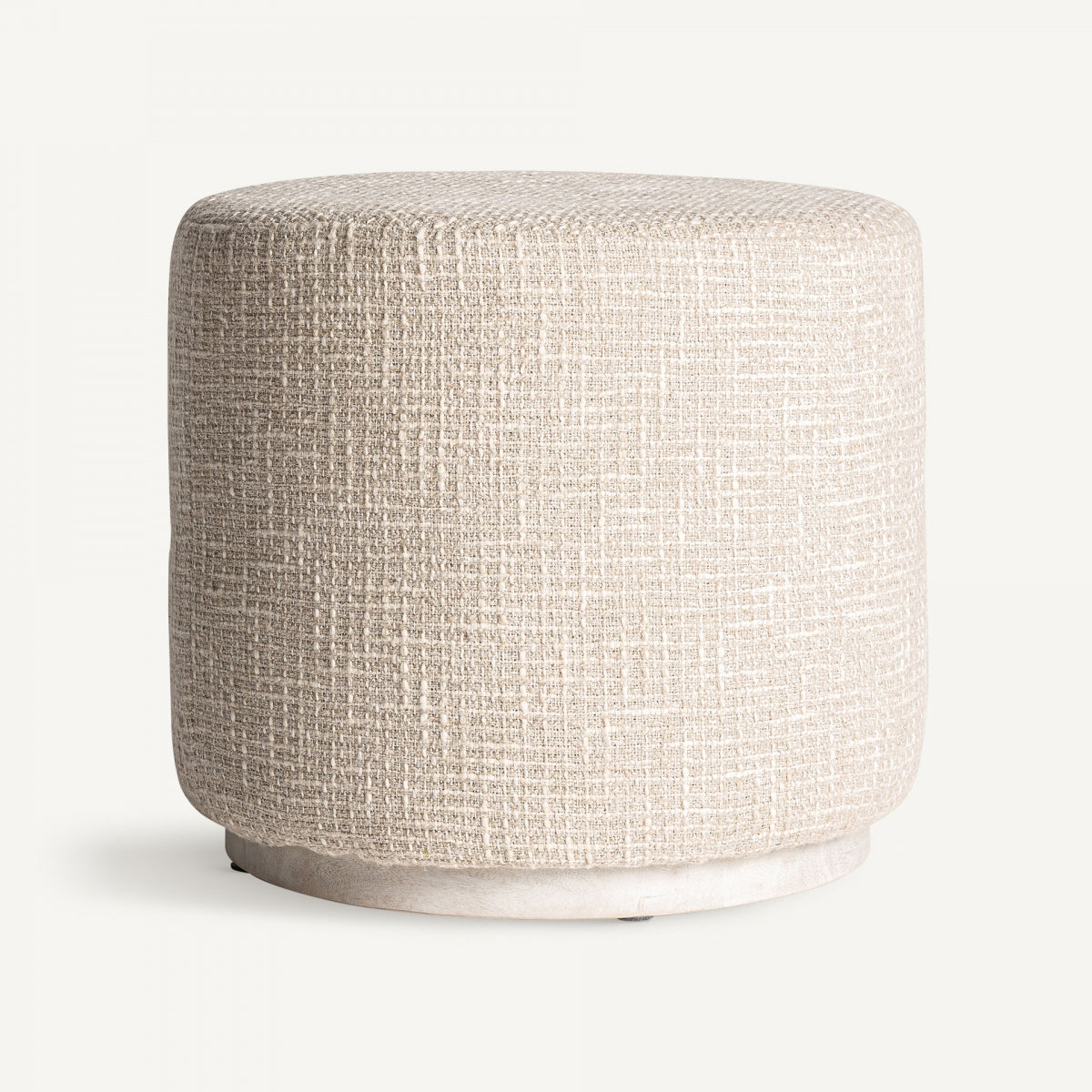 ARAN beige cotton footrest with mango wood base by Vical Home