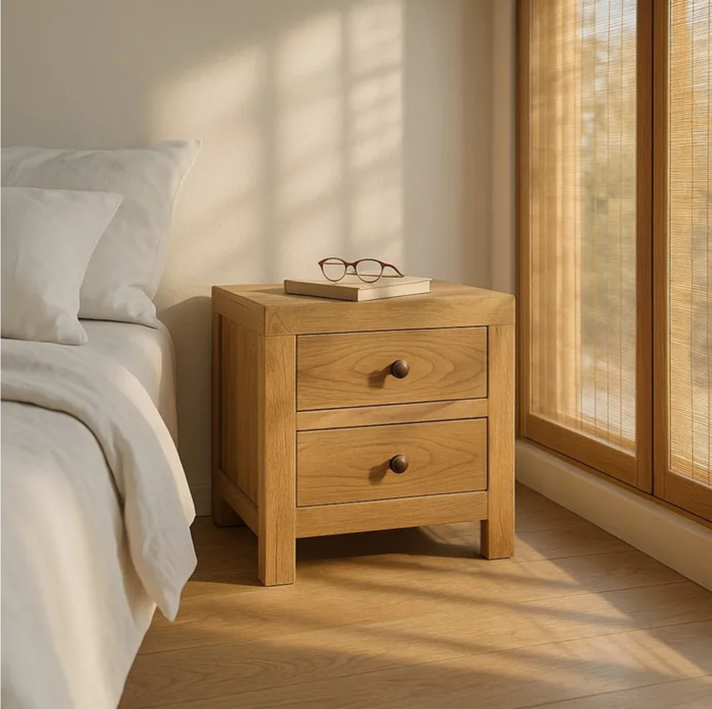 Natural Wood Bedside Table