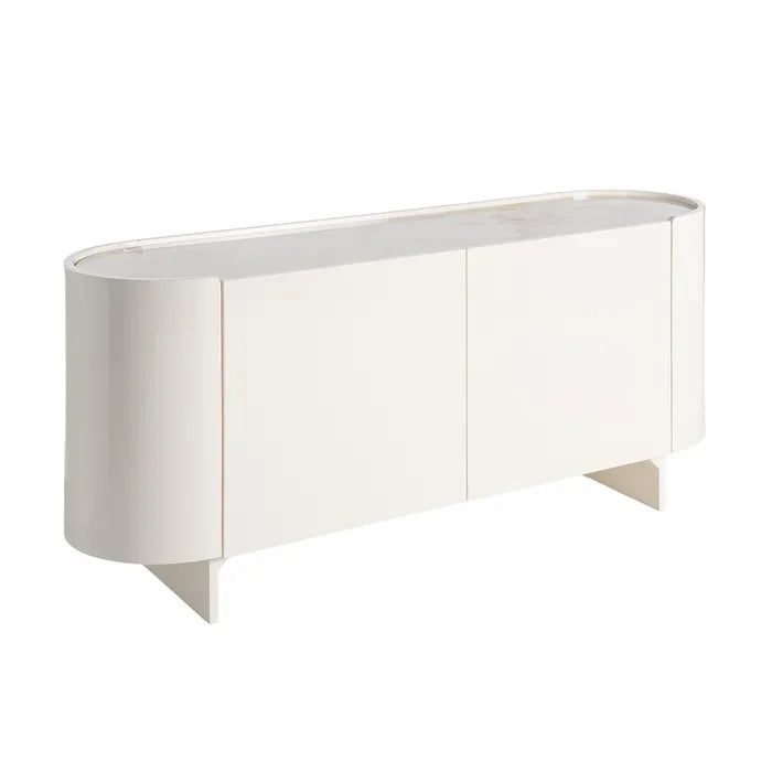 Cream Lacquered Sideboard with Marble Top