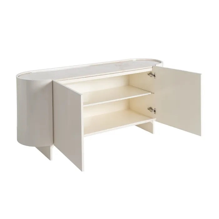 Cream Lacquered Sideboard with Marble Top