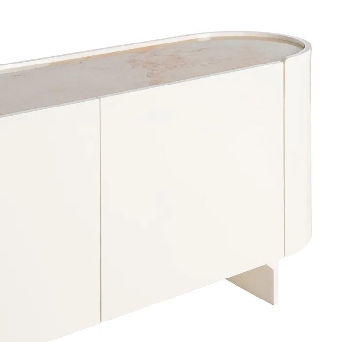 Cream Lacquered Sideboard with Marble Top