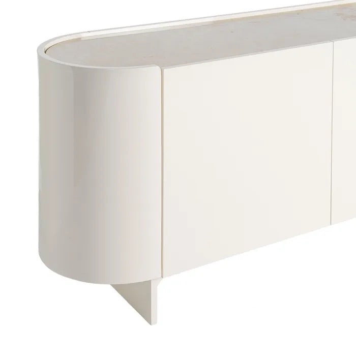 Cream Lacquered Sideboard with Marble Top