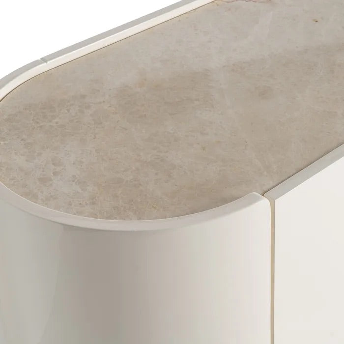 Cream Lacquered Sideboard with Marble Top
