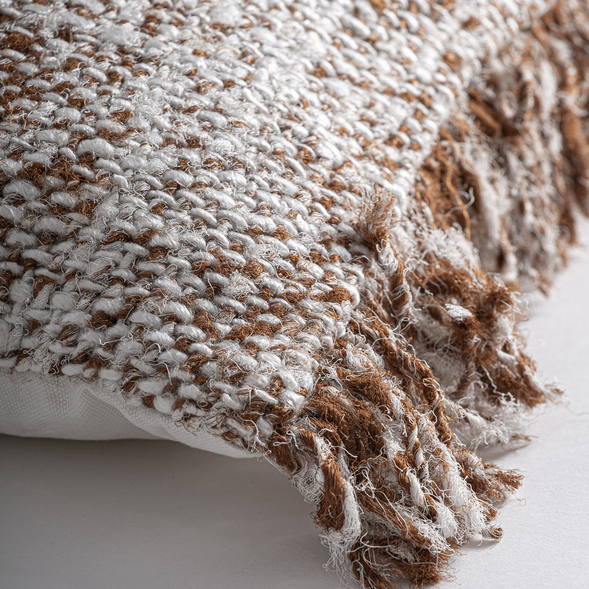 Aran cushion by VICAL – cream cotton, brown linen and synthetic wadding detail view 2