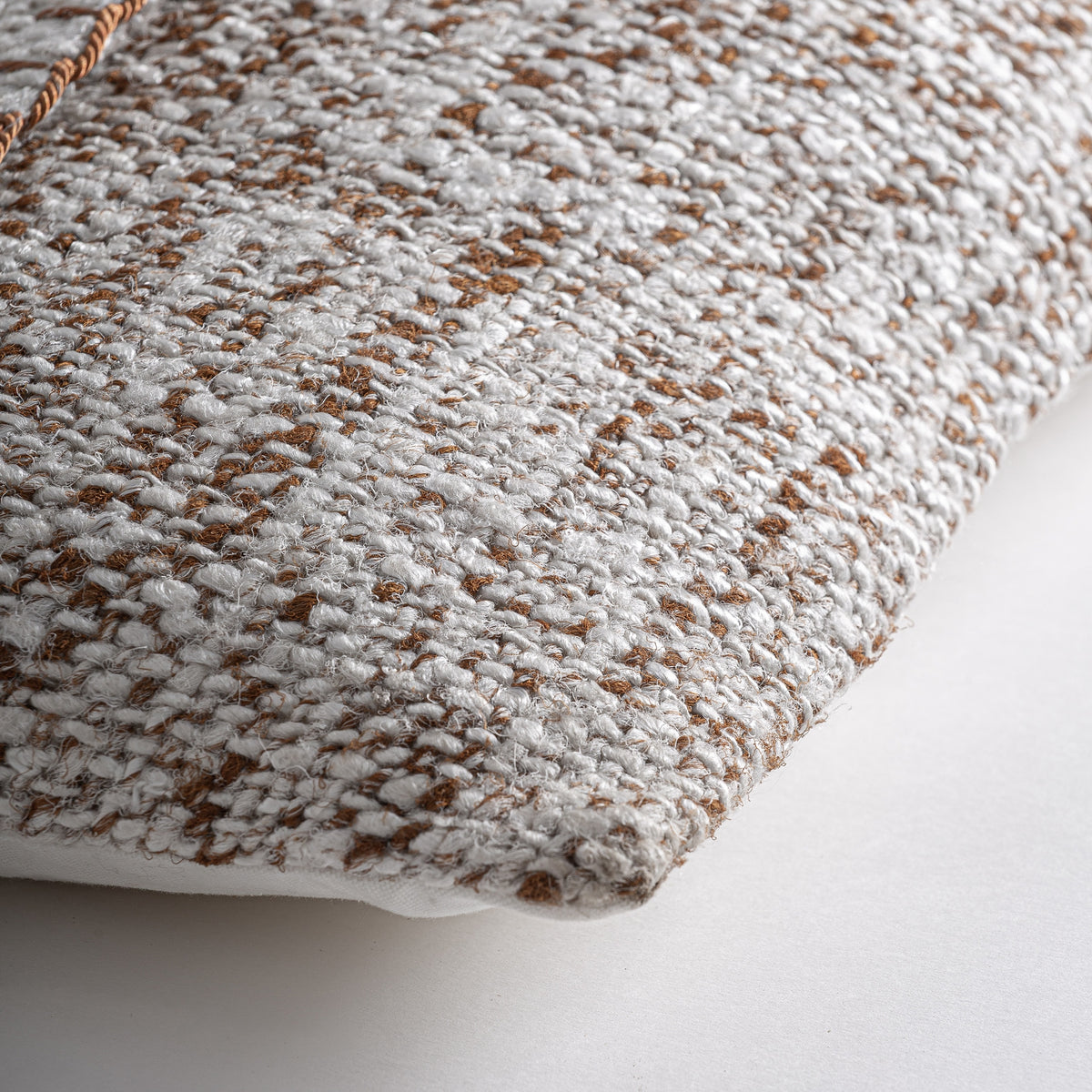 Zyan cushion by VICAL – cream cotton, brown linen and synthetic wadding detail view 2