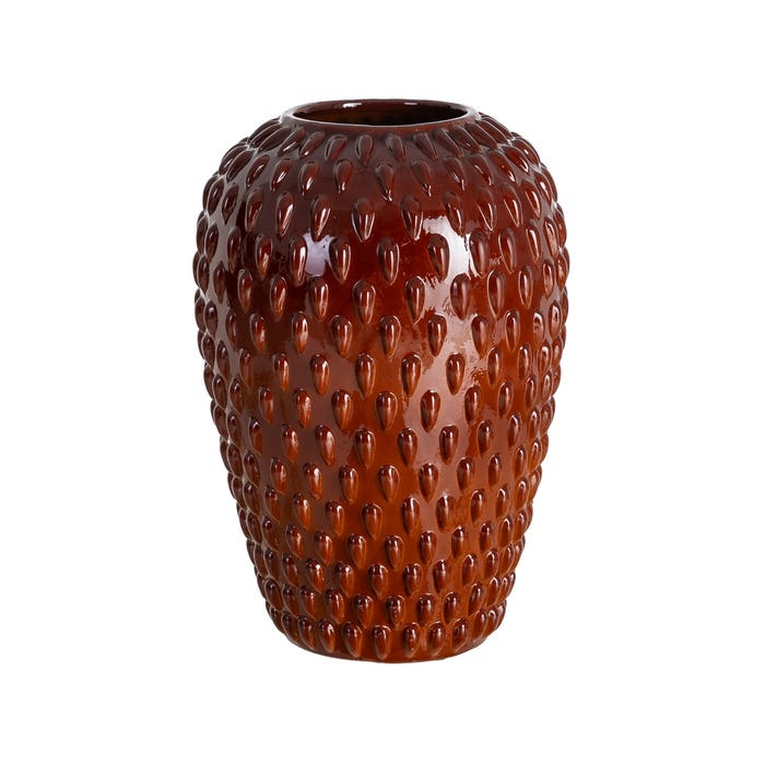 Textured terracotta ceramic vase, front view