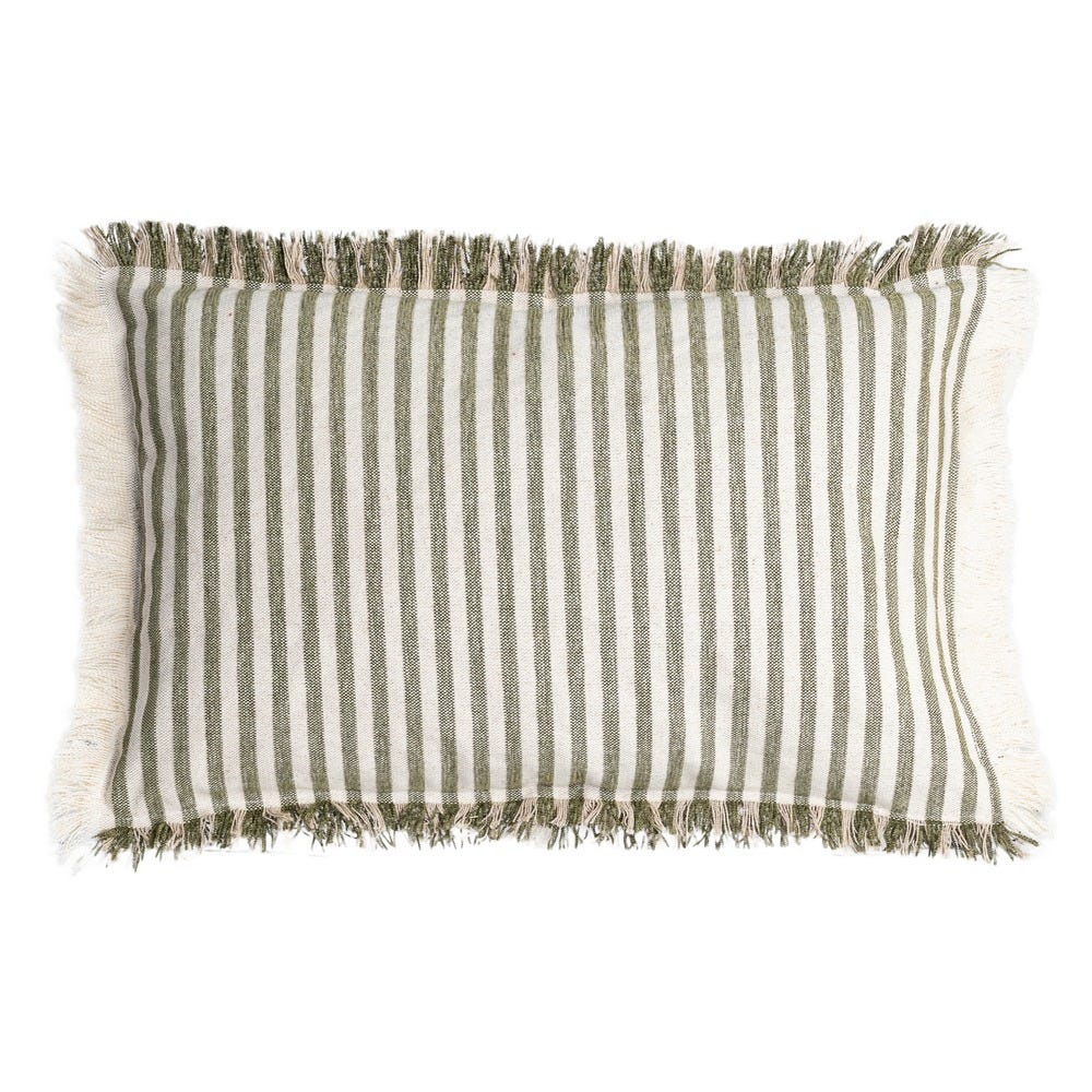 Raya Green Stripe Cushions – 50 × 30 cm, Set of 2