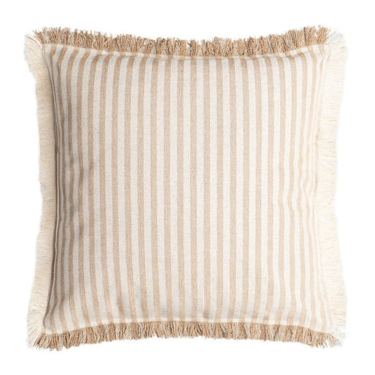 Beige striped cushion with fringe, sold as a set of two