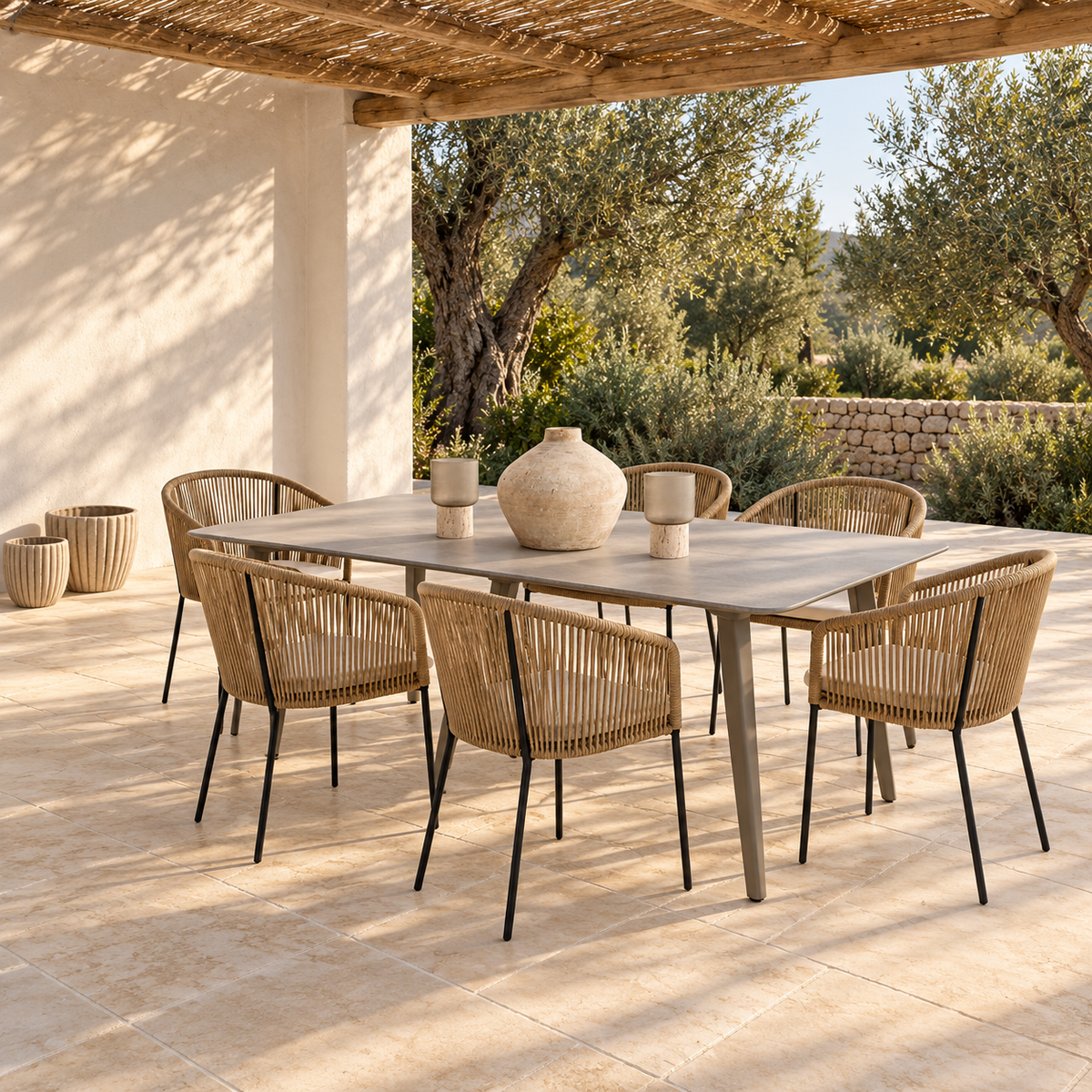 Còdol Outdoor Dining Set – Table & 6 Chairs – room visualisation – LoNiu Home