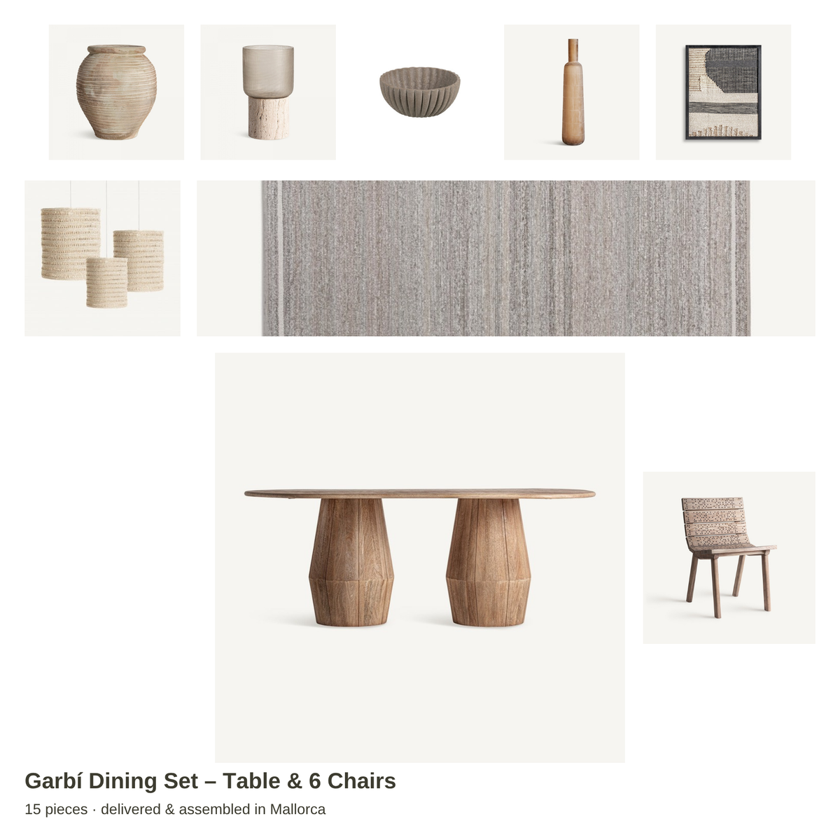 Garbí Dining Set – Table & 6 Chairs – all pieces – LoNiu Home