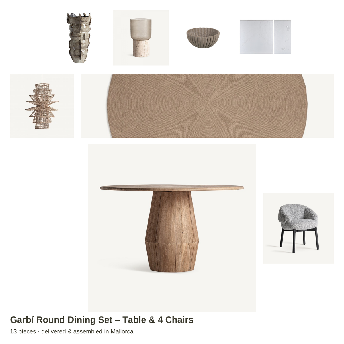 Garbí Round Dining Set – Table & 4 Chairs – all pieces – LoNiu Home