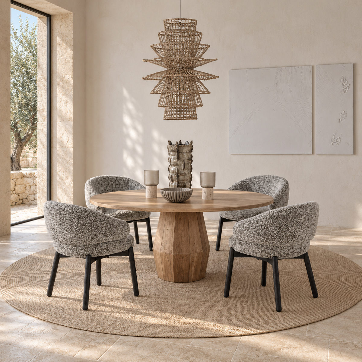 Garbí Round Dining Set – Table & 4 Chairs – room visualisation – LoNiu Home
