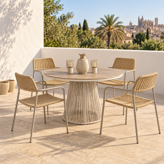 Marès Outdoor Dining Set – Table & 4 Chairs – room visualisation – LoNiu Home