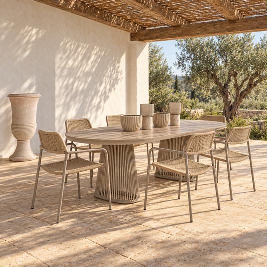 Marès Outdoor Dining Set – Table & 6 Chairs – room visualisation – LoNiu Home