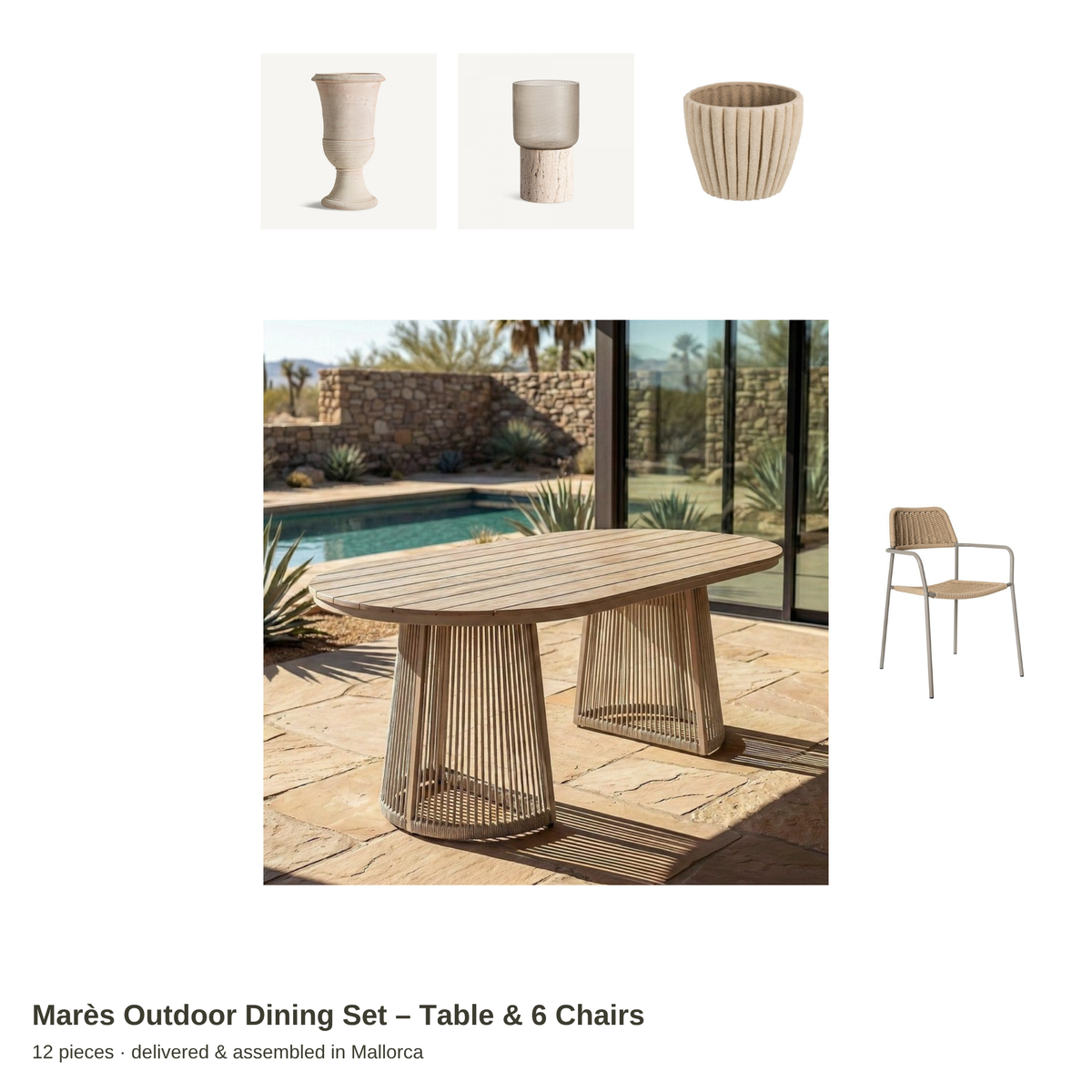Marès Outdoor Dining Set – Table & 6 Chairs – all pieces – LoNiu Home