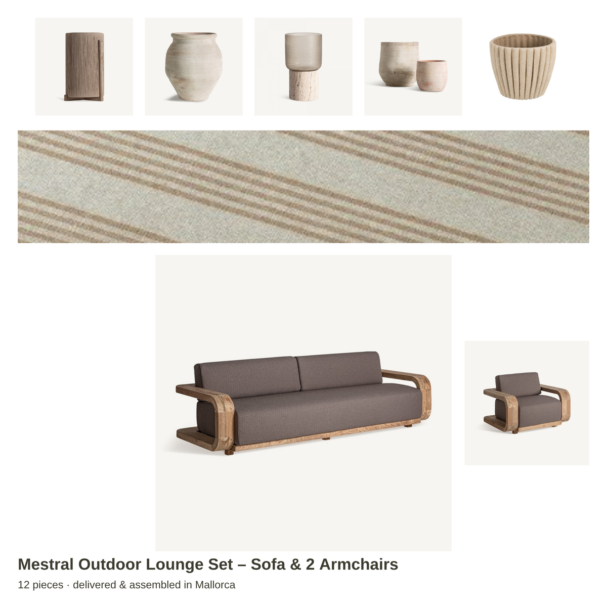 Mestral Outdoor Lounge Set – Sofa & 2 Armchairs – all pieces – LoNiu Home