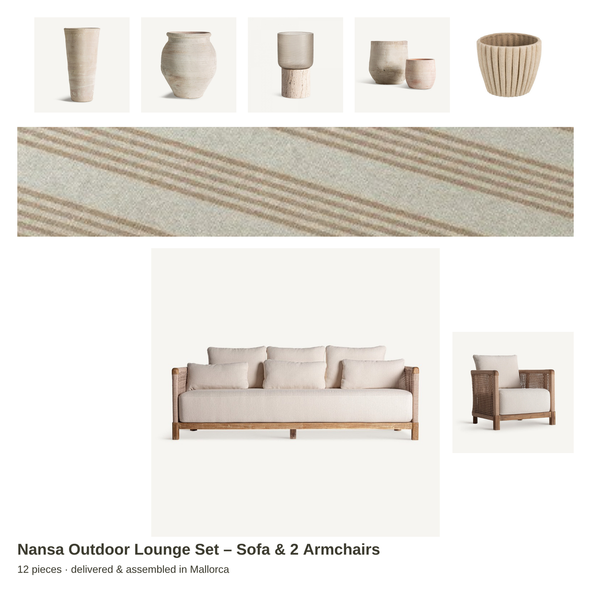 Nansa Outdoor Lounge Set – Sofa & 2 Armchairs – all pieces – LoNiu Home