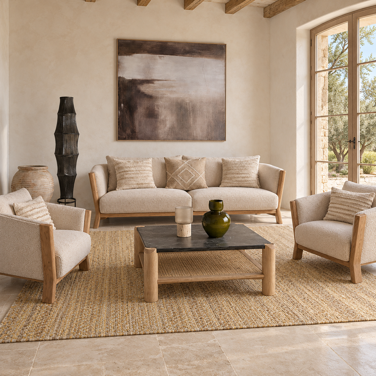 Roure Living Room Set – Sofa & 2 Armchairs – room visualisation – LoNiu Home