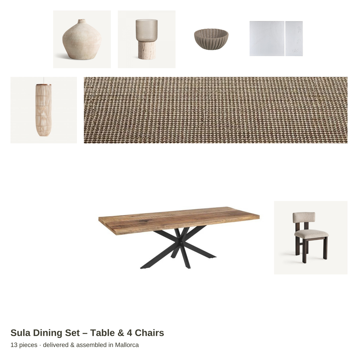 Sula Dining Set – Table & 4 Chairs – all pieces – LoNiu Home