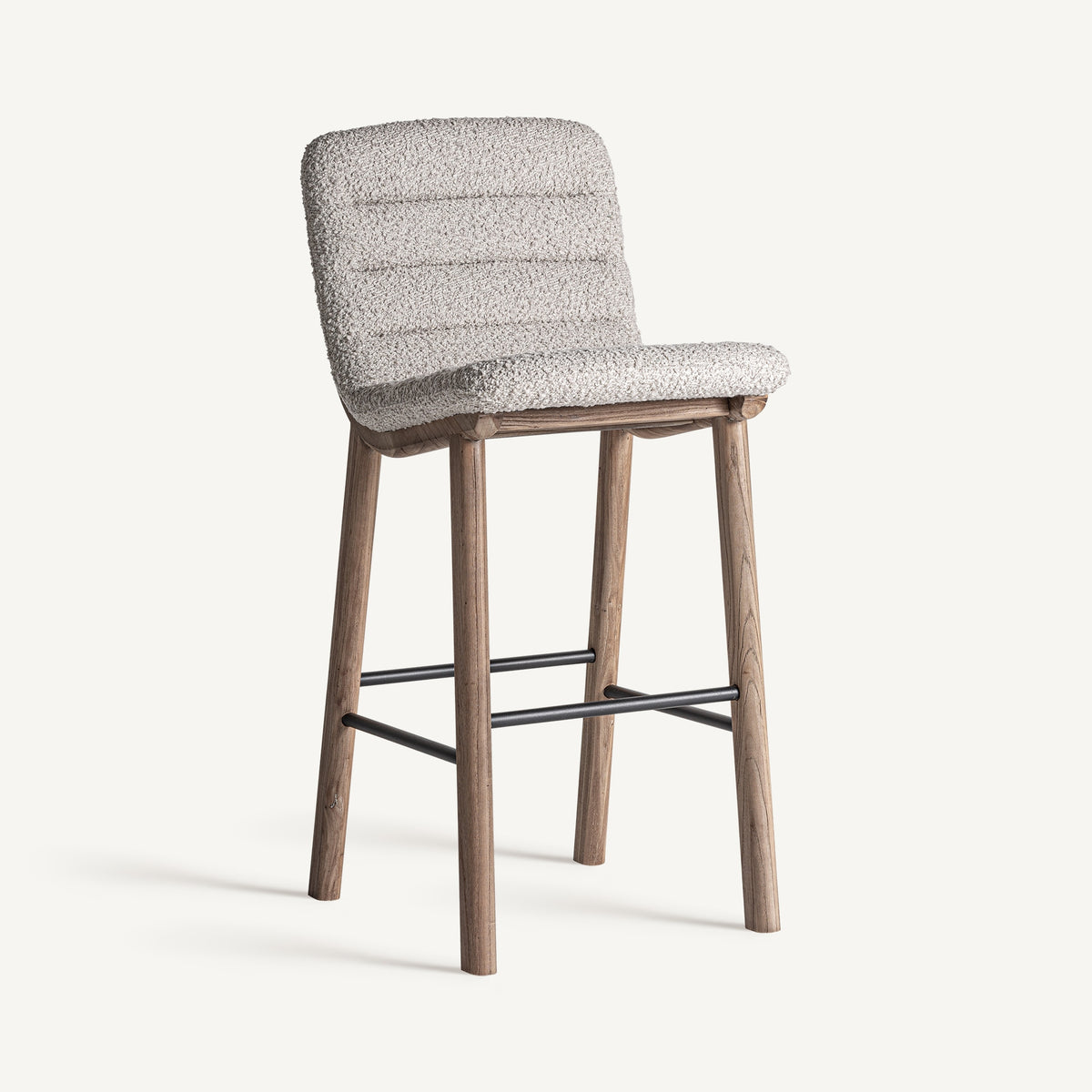 Jacquard natural wood and beige upholstered bar stool by Vical Home – LoNiu Home Mallorca
