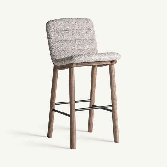 Jacquard Barhocker aus Naturholz mit beigem Polster von Vical Home – LoNiu Home Mallorca